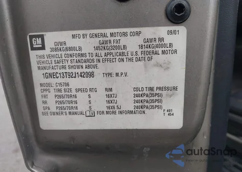 2002 Chevrolet Tahoe Ls z USA, uszkodzony, nr VIN 1GNEC13T92J142098